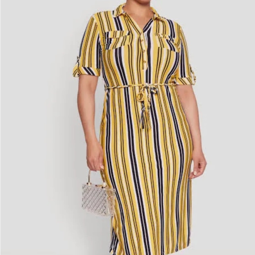 Striped Yellow and Black Shirt Dress